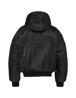 Bomber noir lavé à capuche en nylon recyclé - NOIR