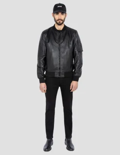 Bomber type MA-1 noir, cuir d'agneau - NOIR