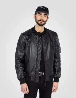 Bomber type MA-1 noir, cuir d'agneau - NOIR