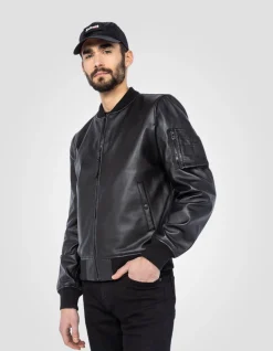 Bomber type MA-1 noir, cuir d'agneau - NOIR