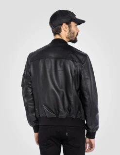 Bomber type MA-1 noir, cuir d'agneau - NOIR