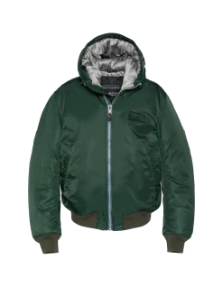 Bomber vert forêt lavé à capuche en nylon recyclé - VERT FORÊT