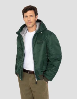 Bomber vert forêt lavé à capuche en nylon recyclé - VERT FORÊT