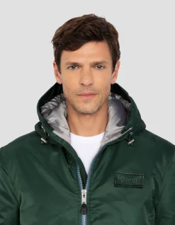 Bomber vert forêt lavé à capuche en nylon recyclé - VERT FORÊT