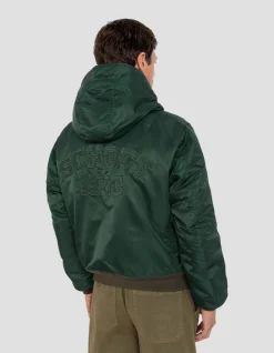 Bomber vert forêt lavé à capuche en nylon recyclé - VERT FORÊT