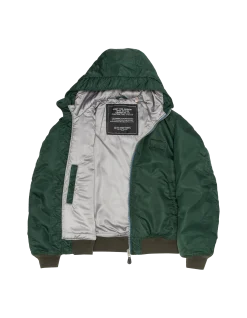 Bomber vert forêt lavé à capuche en nylon recyclé - VERT FORÊT