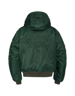 Bomber vert forêt lavé à capuche en nylon recyclé - VERT FORÊT