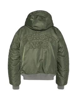 Bomber vert lavé à capuche en nylon recyclé - VERT US