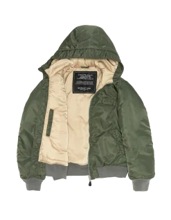 Bomber vert lavé à capuche en nylon recyclé - VERT US