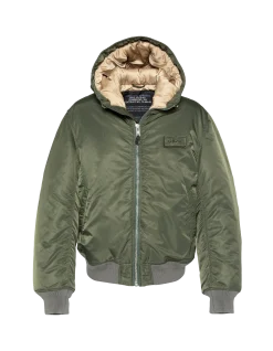 Bomber vert lavé à capuche en nylon recyclé - VERT US