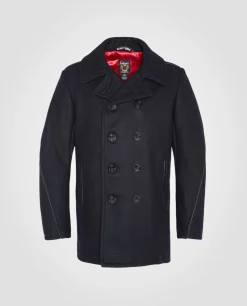 Caban bleu marine en laine mélangée, doublure rouge satinée, mythique USA - MARINE