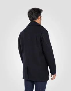 Caban bleu marine en laine mélangée, doublure rouge satinée, mythique USA - MARINE
