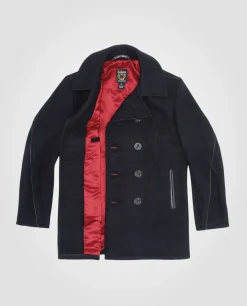 Caban bleu marine en laine mélangée, doublure rouge satinée, mythique USA - MARINE