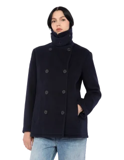 Caban bleu marine en laine non doublé - MARINE