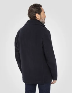 Caban bleu marine foncé en laine mélangée à plastron amovible - MARINE FONCÉ