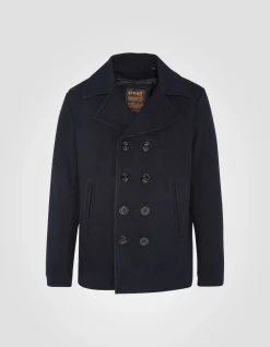Caban bleu marine foncé en laine mélangée à plastron amovible - MARINE FONCÉ