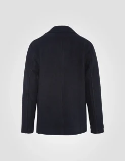Caban bleu marine foncé en laine mélangée à plastron amovible - MARINE FONCÉ