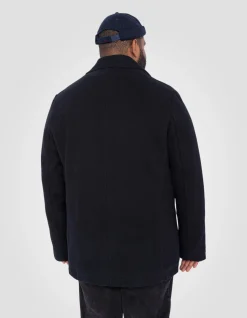 Caban bleu marine foncé en laine mélangée à plastron amovible, grande taille - MARINE FONCÉ