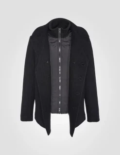 Caban noir en laine mélangée à plastron amovible - NOIR