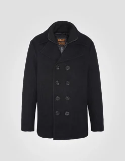 Caban noir en laine mélangée à plastron amovible - NOIR