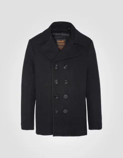 Caban noir en laine mélangée à plastron amovible - NOIR