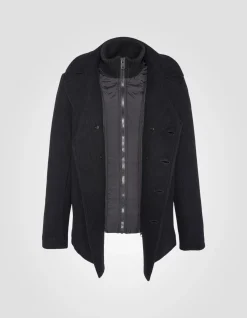 Caban noir en laine mélangée à plastron amovible, grande taille - NOIR