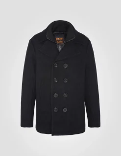 Caban noir en laine mélangée à plastron amovible, grande taille - NOIR