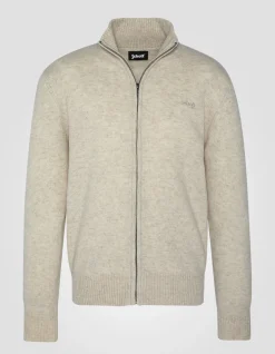 Cardigan zippé blanc en lambswool - BLANC CASSÉ