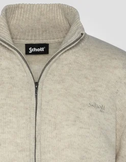Cardigan zippé blanc en lambswool - BLANC CASSÉ