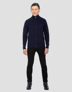 Cardigan zippé bleu marine en lambswool - MARINE
