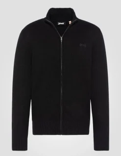 Cardigan zippé noir en lambswool - NOIR