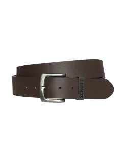 Ceinture marron vintage avec boucle métallique perforée, cuir de vachette - MARRON