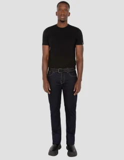 Ceinture noire à couture contrastée, cuir de buffle - NOIR