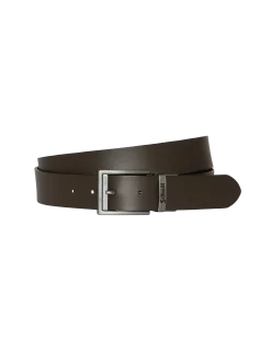 Ceinture noire et marron réversible en croûte de cuir de vachette - NOIR/MARRON