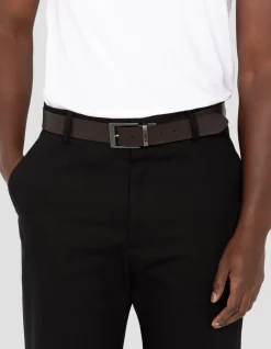 Ceinture noire et marron réversible en croûte de cuir de vachette - NOIR/MARRON