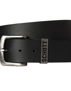 Ceinture noire vintage avec boucle métallique perforée, cuir de vachette - NOIR