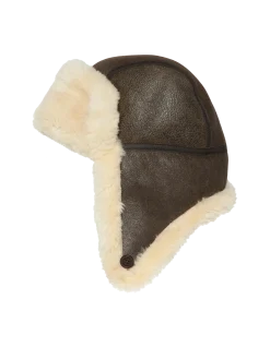Chapka marron badgée, mouton double face - MARRON
