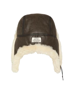 Chapka marron badgée, mouton double face - MARRON