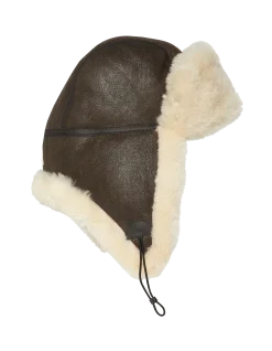 Chapka marron badgée, mouton double face - MARRON