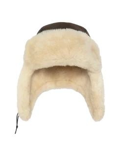 Chapka marron badgée, mouton double face - MARRON