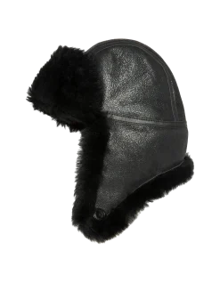 Chapka noire badgée, mouton double face - NOIR
