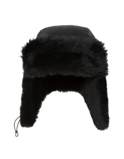 Chapka noire badgée, mouton double face - NOIR