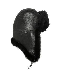 Chapka noire badgée, mouton double face - NOIR