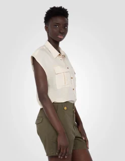 Chemise army légère blanche sans manche - BLANC CASSÉ