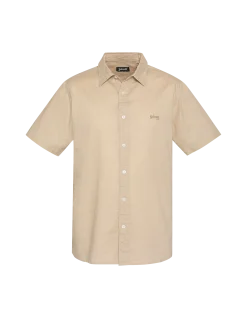 Chemise beige à manches courtes en coton et lin - BEIGE