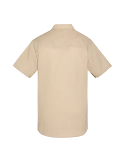 Chemise beige à manches courtes en coton et lin - BEIGE