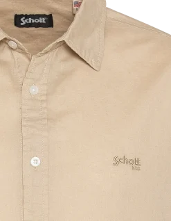Chemise beige à manches courtes en coton et lin - BEIGE