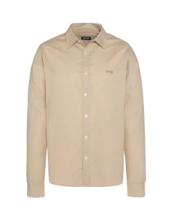 Chemise beige à manches longues en coton et lin - BEIGE