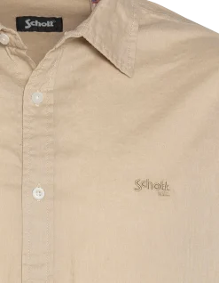 Chemise beige à manches longues en coton et lin - BEIGE