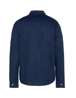Chemise bleu marine à manches longues en coton et lin - MARINE